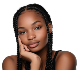 Black young woman with knotless braids hair portrait fashion skin.