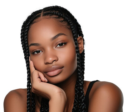 Black young woman with knotless braids hair portrait fashion skin.