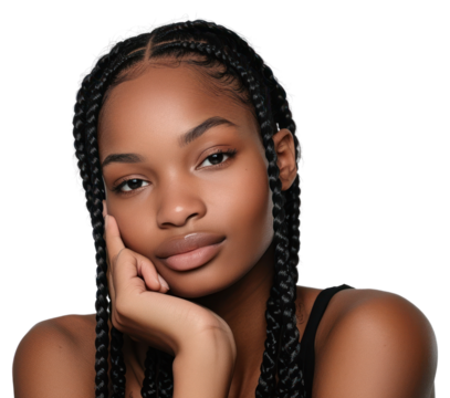 Black young woman with knotless braids hair portrait fashion skin.
