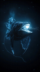 Glowing Anglerfish in the Deep Sea