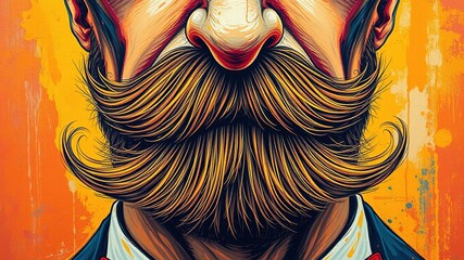 A vintage-style illustration features a majestic, ornate mustache adorning the upper lip of a dignified gentleman with crisp, delicate whiskers and a subtle stem.