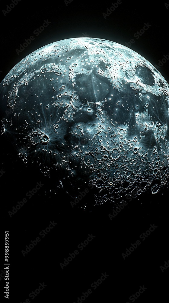 Sticker   Close-up photo of moon's surface with water drops and dark background