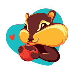 Vector character chipmunk with a nut in his hands