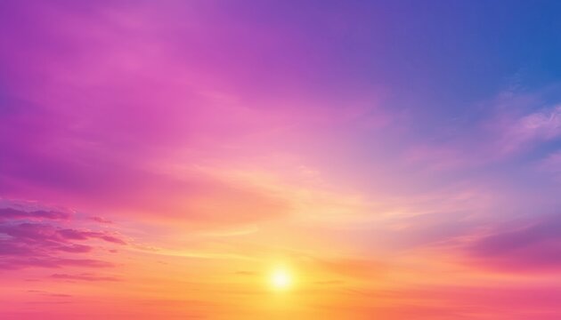 Vibrant Summer Gradient Background With Sunset And Sunrise Sky Colors. Ideal For Covers, Branding, Posters, And Banners.  Illustration With Blue, Purple, Orange, Pink, And Yellow Tones.