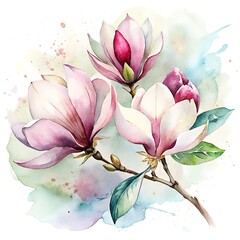 
sprig of blooming magnolia on a white isolated background, in watercolor style