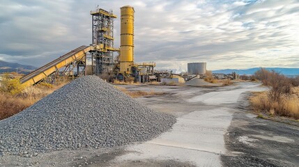 Cement production factory on mining quarry. Sand destined to the manufacture of cement in a quarry.