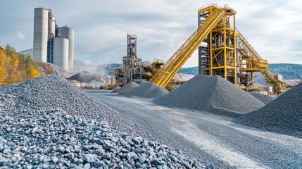 Cement production factory on mining quarry. Sand destined to the manufacture of cement in a quarry.