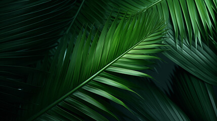 Green Tropical Palm Leaves Closeup Background