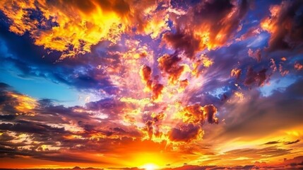 Fototapeta premium Fiery Sunset Sky A Canvas of Crimson and Gold, Sunset , Clouds , Nature