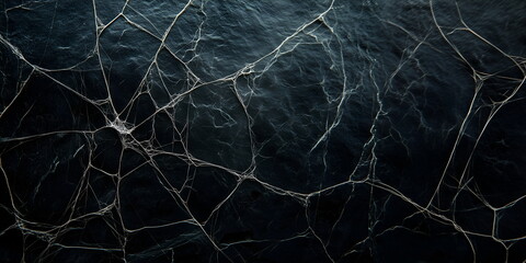 Spider web silhouette against black wall, banner wallpaper with copy space