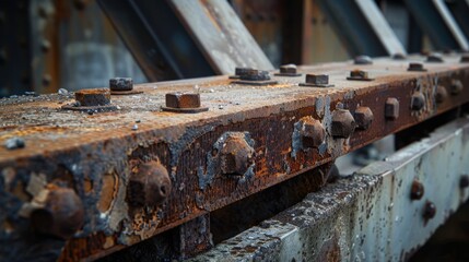 The heavily weathered steel beam displays a patchwork of rust and rivets, silently narrating tales of time and exposure to the elements.