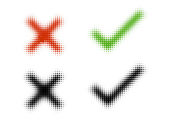 Correct Wrong - Yes No - Approved Rejected Checkmark Halftone Dotted Gradient Vector Illustration Set