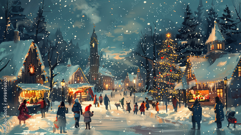 Wall mural astarte.ai: Festive Winter Village at Nigh