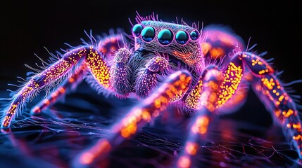   vibrant spider photo on a dark background with sharp leg detail