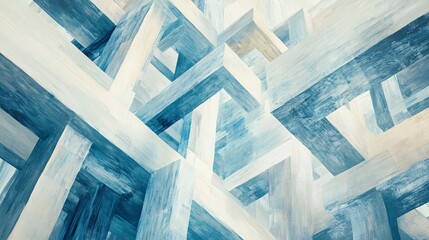 Obraz premium Abstract Geometric Pattern with Intersecting Blue and White Wooden Beams