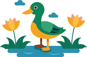 Vibrant Duck Surrounded by Lotus Blooms
