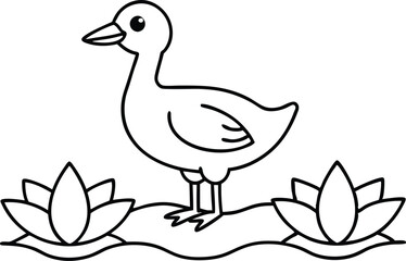 Tranquil Duck Floating Through Lotus Pond
