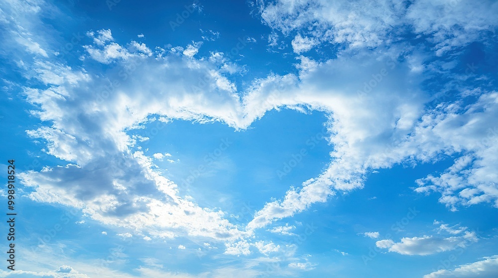 Sticker   A heart-shaped cloud in a blue sky with several heart-shaped clouds