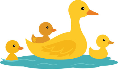 Sweet Vector Illustration of Mother Duck Shielding Ducklings
