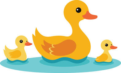 Whimsical Vector Design Featuring Mother Duck with Adorable Ducklings
