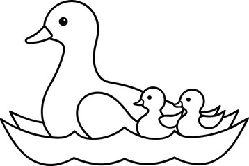 Vector Illustration of Mother Duck Protecting Her Ducklings Under Wings

