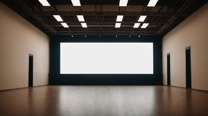 A huge music venue with an open floor plan and vibrant stage lighting 3d illustration interior design.