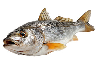Fototapeta premium A detailed, close-up image of a fresh fish showcasing its silver scales and vibrant colors, perfect for culinary or marine themes.