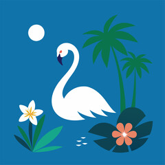 swans on the lake in moon night 