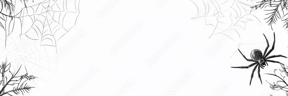 Canvas Prints spider webs hanging from the corners of an illustration, simple line art style, white background gen
