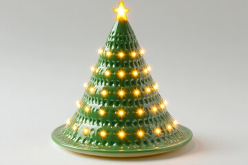 Vintage ceramic Christmas tree with glowing lights and a golden star topper, capturing a nostalgic...