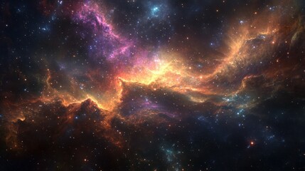 Naklejka premium Cosmic Nebula with Stars and Glowing Gas Clouds