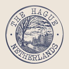 Obraz premium The Hague, Netherlands Stamp City Postmark. Silhouette Postal Passport. Round Vector Icon. Vintage Postage Design. 