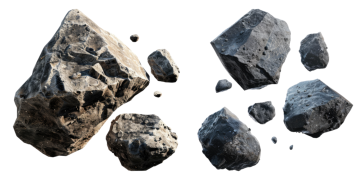 Asteroids the cosmic wanderers isolated on transparent background