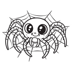 A cute Spider cartoon isolated on white background Halloween vector illustration, Cute spider on web coloring page