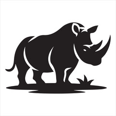A black style rhinoceros emblem set on a white backdrop