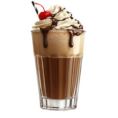 Delicious chocolate milk shake with whipped cream  in glass vector style cartoon isolated transparent new beautiful stock image illustration AI