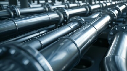 Closeup of Shiny Metal Pipes in Industrial Setting