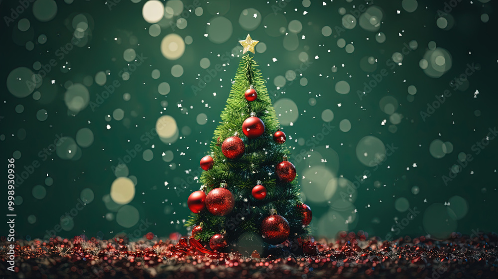 Poster christmas tree with glass balls on the blurred background with bokeh. winter holidays greeting card 