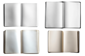 Transparent PNG featuring open blank books with various paper textures, ideal for design use.