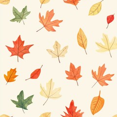 Fototapeta premium Colorful autumn leaves scattered on a light background in fall season