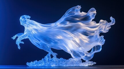 Abstract Sculpture of Flowing Fabric Against a Blue Background