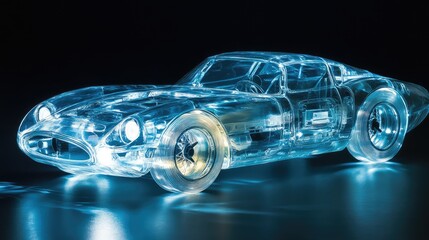 Fototapeta premium A translucent plastic model car, glowing softly as light passes through its clear material