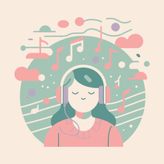 Listening Music Flat Vector Design