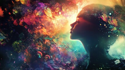 A Profile of a Woman Emerging from a Cosmic Nebula