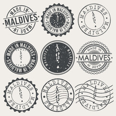 Maldives Set of Stamps. Travel Stamp. Made In Product. Design Seals Old Style Insignia.
