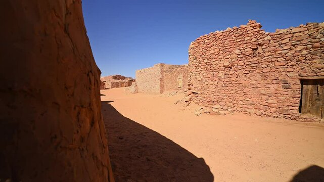 Cinguetti or Chinguetti Old Town, desert of Mauritania. First-person walking