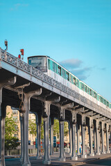Train Driving on the Bridge of Bir-Hakeim in France Paris