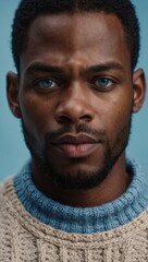 Obraz premium Title Portrait of a Man with Beard, Blue Eyes, and Neutral Expression