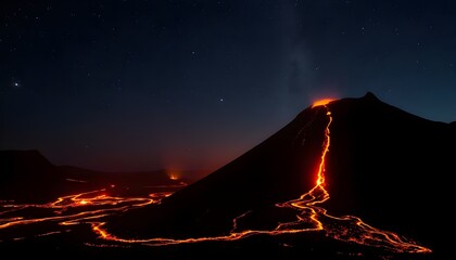 A dramatic volcanic landscape with lava, generative ai