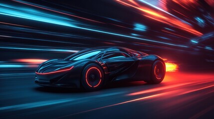 Obraz premium Futuristic Sports Car Racing Through Neon Lights